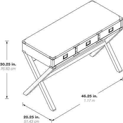 OSP Home Furnishings Wellington 46-Inch Writing Desk with Power Hub and 3 Storage Drawers, Grey