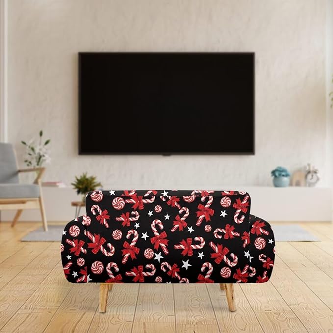 FKELYI Christmas Easy Going Stretch Sofa Slipcover Candy Cane Sofa Couch Cover Non-Slip Sofa Slipcovers Washable Furniture Protector L