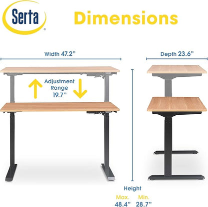 Serta Creativity Electric Height Adjustable Desk, 47" Inch Wood Desktop Sit Stand Table for Office, Work from Home Furniture, Easy to Assemble, Light Brown