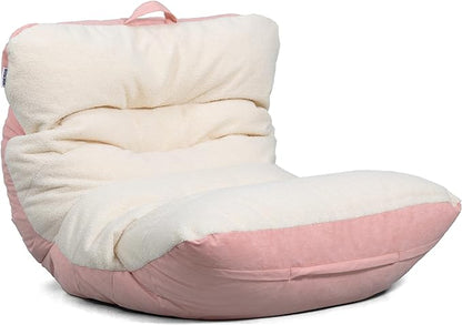 Big Joe Roma Bean Bag Chair, Oat Sherpa and Desert Rose, Vegan Suede, 3 feet