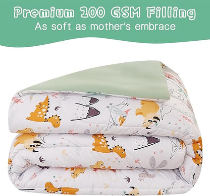 Dinosaur Kids Comforter Set for Boys Twin, Cute Reversible Quilted Dino Printed Bedding Set with Pillow Sham, Lightweight Soft Breathable Machine Washable Bed Set 2 Piece