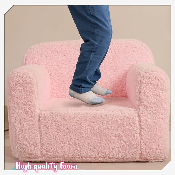 Kids Snuggly-Soft Sherpa Chair, Cuddly Toddler Foam Chair for Boys and Girls, Pink