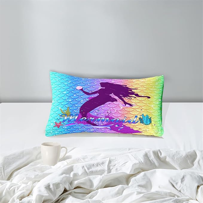 Mermaid Comforter Set Twin Fish Scale Patterns Printed Twin Bed Comforter Sets for Girls 2 Piece Kids All Season Ultra Soft MIcrofiber Mermaid Bedding Set Quilted Duvet with 1 Pillowcase, Twin Size