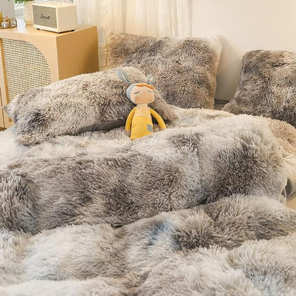 Faux Fur Kids Girls TD Black Comforter Sets Twin/Full - 3PC Bed Set Warm Comfortable Soft Plush Flannel Velvet Fluffy Fuzzy Bedding（Comforter x 1 Pillowcases x 2）