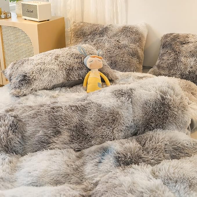 Faux Fur Kids Girls TD Black Comforter Sets King - 3PC Bed Set Warm Comfortable Soft Plush Flannel Velvet Fluffy Fuzzy Bedding（Comforter x 1 Pillowcases x 2）