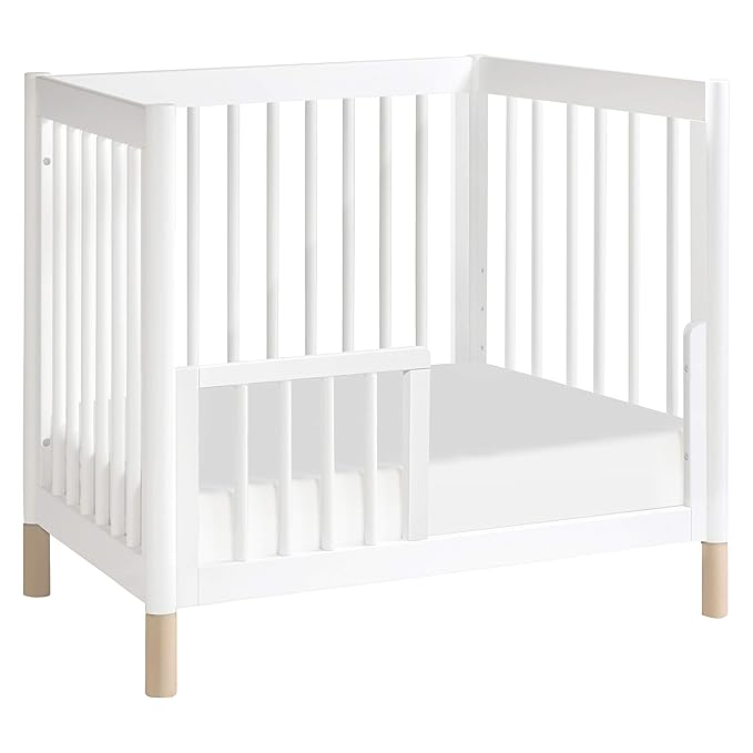 Babyletto Gelato 4-in-1 Convertible Mini Crib in White and Washed Natural, Greenguard Gold Certified