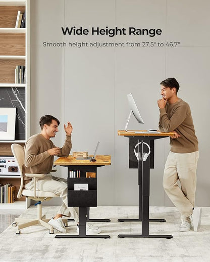 Standing Desk Adjustable Height, Electric Standing Desk with Starage Bag, Stand up Desk for Home Office Computer Desk Memory Preset with Headphone Hook, 48x24 Inch, Rustic