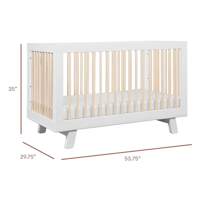 Babyletto Hudson 3-in-1 Convertible Crib with Toddler Bed Conversion Kit in White and Washed Natural, Greenguard Gold Certified