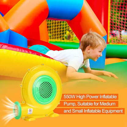Bounce House Blower, 550W 0.73HP Commercial Air Blower with Double-sided Fan Blade Design, Strong Wind and Great Heat Dissipation Properties for Large and Medium Bouncy Castle, Jump Slides, Arch