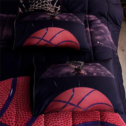 Btargot Basketball Comforter Sets Full for Boys Teens,3D Sports Basketball Bedding,Soft Microfiber Reversible Quilt with 3 Matching Pillow Shams