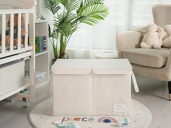StorageWorks Toy Storage Organizer with Flip-Top Lids, Toy Bins for Living Room, Nursery Room, Playroom, Large Toy Chest for Kids, Mixing of Beige, White & Ivory, 24 ¾"L x 13" W x 16" H