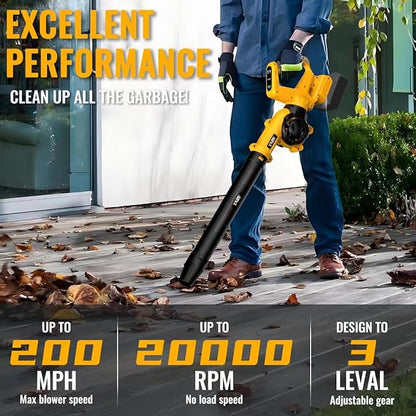 Leaf Blower, Cordless Leaf Blower for De-Walt 20V Battery, 3 Speed Modes Up to 200MPH, 270° Rotatable Electric Leaf Blower with 4 Blowing Nozzles for Lawn Care and Yard(Battery Not Included)