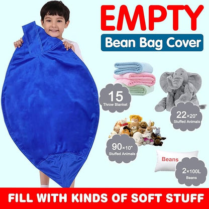 Lukeight Stuffed Animal Storage Bean Bag Chair Cover for Kids, Zipper Beanbag Chair Cover for Organizing Toddler & Kids' Rooms Plush Toys (Solid Blue, X-Large)