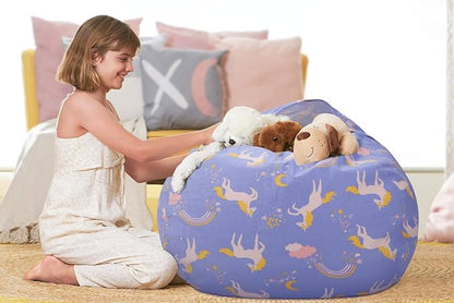 Aubliss Stuffed Animal Bean Bag Storage Chair (Light Blue Unicorn, Medium (32''))