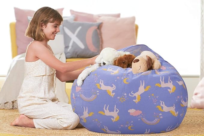 Aubliss Stuffed Animal Bean Bag Storage Chair (Light Blue Unicorn, Large (38''))