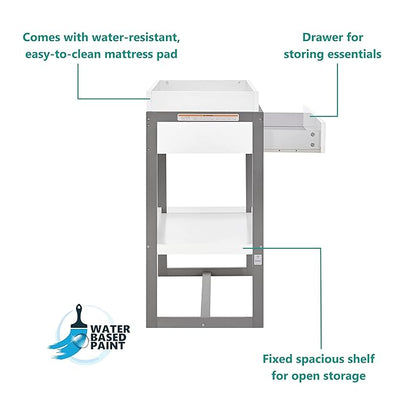 av2023-Dream nontoxic strap-3b688703 Arlo Changing Table, Made of Solid New Zealand Pinewood, Non-Toxic Finish, Comes with Water Resistant Mattress Pad & Safety Strap, Steel Grey And White