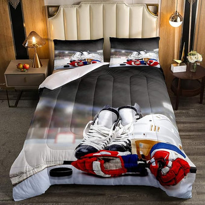 Erosebridal Ice Hockey Comforter Set Twin, Hockey Player Down Comforter for Kids Boys Girls Teens Juvenile, Sports Game Duvet Set, Soft Winter Quilted Duvet Sports Bedroom Decor for All Season