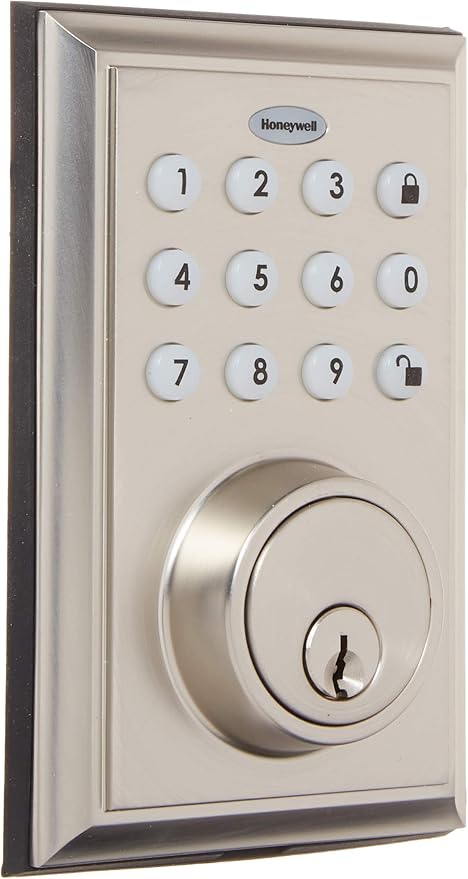 Honeywell Safes & Door Locks BLE Electronic Entry Deadbolt with Keypad, Square Faceplate, Satin Nickel