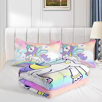 Unicorn Comforter Set for Girls Butterfly Bedding Set Rainbow Quilt Set Twin with 1 Comforter and 2 Pillowcases
