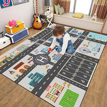 Kids Rug Play Mat Great for Playing with Cars and Toys,Educational Kid Road and Traffic City Life Carpet,Children Baby Fun Throw Rug for Bedroom Play Room,71X106Inch/180X280CM