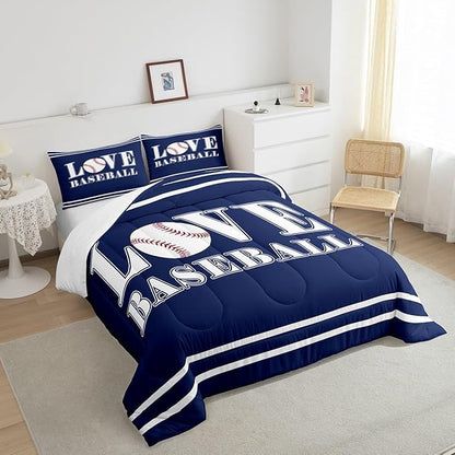 Feelyou Kids Baseball Comforter Set King Size Sports Game Bedding Set for Boys Girls Teens Bedroom Decor Baseball Gaming Comforter Gift for Baseball Lover Duvet Set with 2 Pillow Case