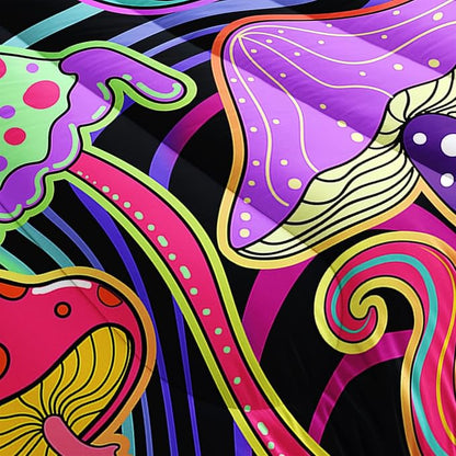 Colorful Mushroom Comforter Set Twin Size Kids 3D Mushroom Bedding Set Cute Hippy Theme Quilt Bed Set for Boys Girls Adults with 1 Comforter and 2 Pillowcases