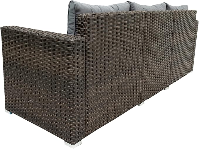 6 Piece Patio Outdoor Furniture Rattan Wicker Conversation Sofa Set with Removeable Cushions and Tempered Glass Table Top for Garden Yark, Lawn, Backyard, Brown
