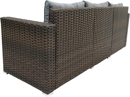 6 Piece Patio Outdoor Furniture Rattan Wicker Conversation Sofa Set with Removeable Cushions and Tempered Glass Table Top for Garden Yark, Lawn, Backyard, Brown