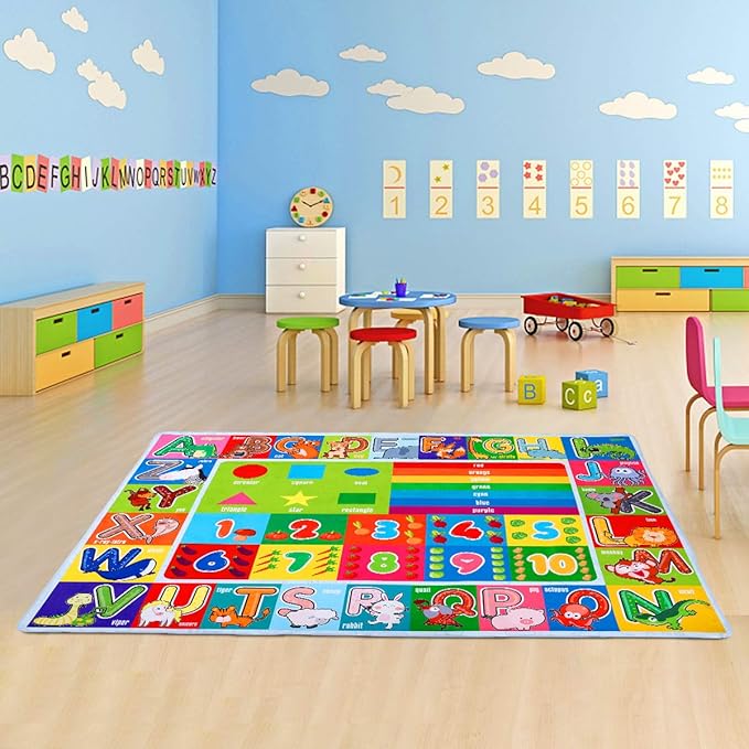 Kids Educational Rug Playtime Collection ABC, Numbers and Shapes Learning Carpet Kids Play Rug Mat Playmat for Playroom Bedroom, 55.1 x 43.3 inch