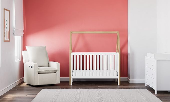 Storkcraft Orchard 5-in-1 Convertible Crib (White with Driftwood) – GREENGUARD Gold Certified, Canopy Style Baby Crib, Converts from Crib to Toddler Bed, Daybed and Full-Size Bed