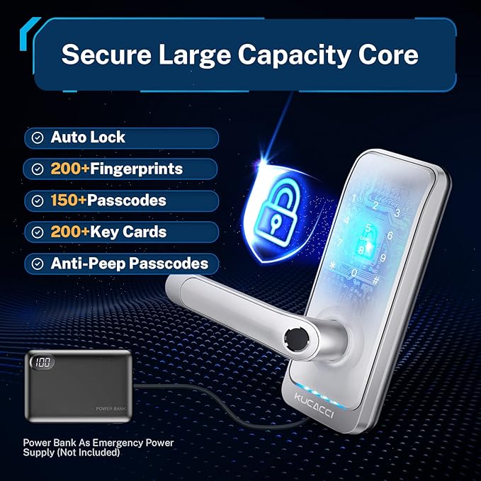 Keypad Smart Door Lock with Handle: Kucacci Keyless Entry Smart Lock for Front Door - Electronic Code for Exterior Door - Retrofit Knob Deadbolt Lock(Silver)