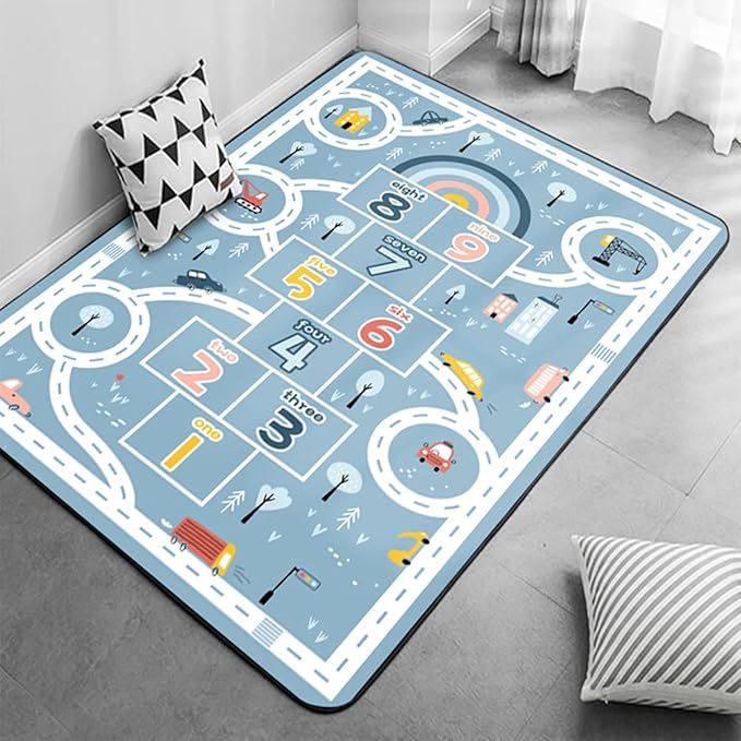 Kids Rug Play Mat, Car Rug, Hopscotch Rug, Hopscotch Mat for Kids, Can Be Used to Play with Cars Kids Carpet Play Mat,(Blue,200×300cm/79×118IN)