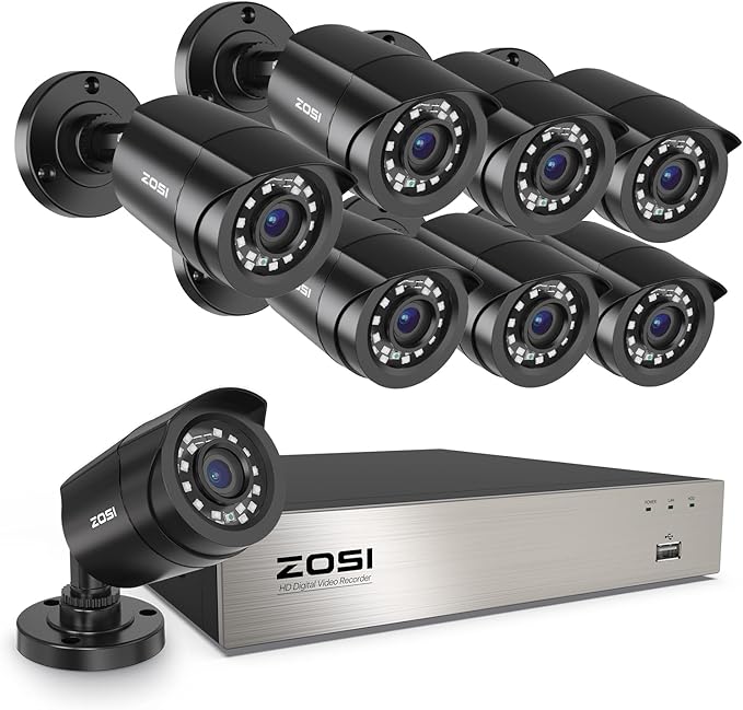 ZOSI 3K Lite 8CH Home Security Camera System Outdoor Indoor, AI Human/Vehicle Detection, Night Vision, H.265+ 5MP Lite 8 Channel CCTV DVR, 8pcs 1080P 1920TVL Surveillance Bullet Cameras (No HDD)