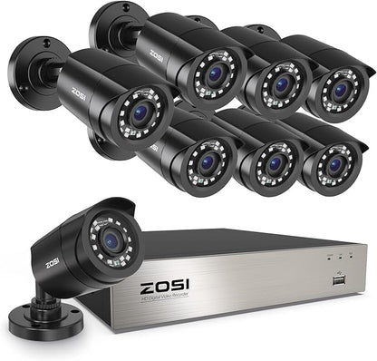 ZOSI 3K Lite 8CH Home Security Camera System Outdoor Indoor, AI Human/Vehicle Detection, Night Vision, H.265+ 5MP Lite 8 Channel CCTV DVR, 8pcs 1080P 1920TVL Surveillance Bullet Cameras (No HDD)