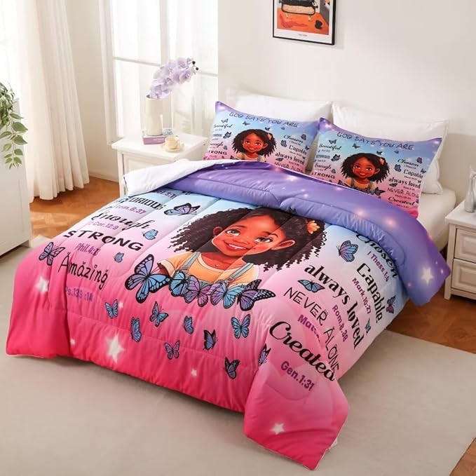 Black Girl Comforter Set Twin for Kids Teens,God Says You are Comforter Set for Black Women,Black Girl Magic Bedding Set,African American Girl Bed Bedroom Set