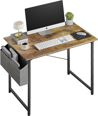 HealSmart 32 Inch Computer Desk Home Writing Study Worktable with Storage Bag for Bedroom, Office, Apartment, Brown