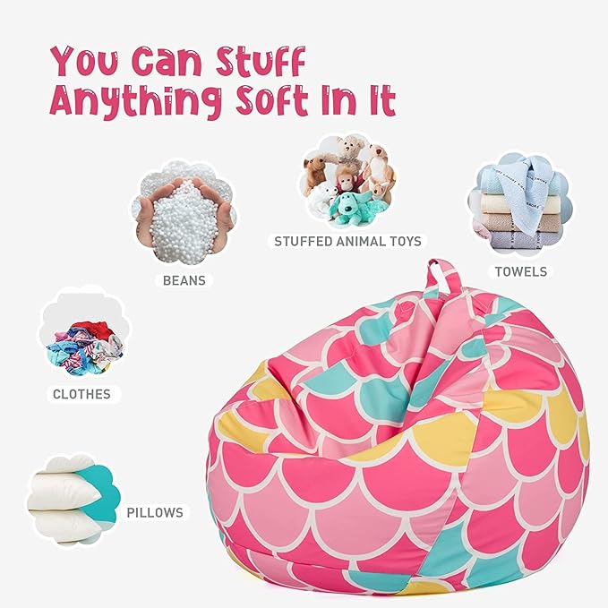 Nobildonna Stuffed Animal Storage Bean Bag Chair Cover Only for Kids Girls Toddler, Large Beanbag Chair Without Filling for Organizing Children Soft Plush Toys
