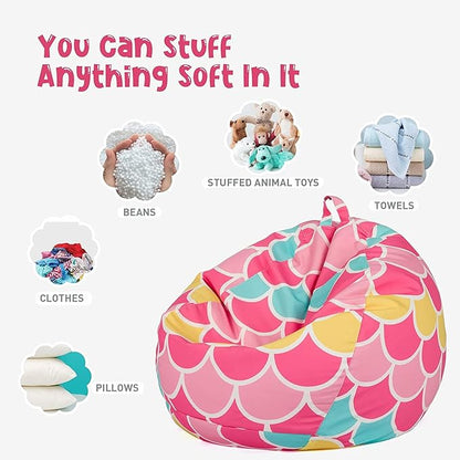 Nobildonna Stuffed Animal Storage Bean Bag Chair Cover Only for Kids Girls Toddler, Large Beanbag Chair Without Filling for Organizing Children Soft Plush Toys