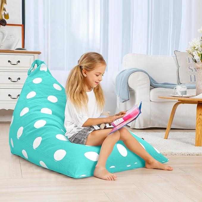 Aubliss Stuffed Animal Storage Bean Bag Chair Cover, 50"x 35" Extra Large Bean Bags for Kids & Adults, Beanbag Toy Storage for Boys Girls - Premium Cotton Canvas Aqua Dot