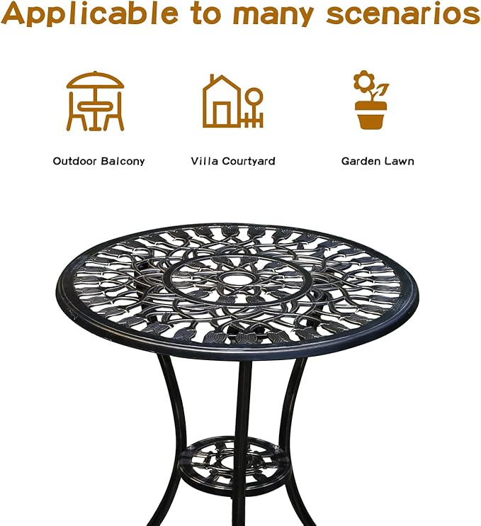 Patio Bistro Set.Rust-Resistant Cast Aluminum Bistro Table Set with Umbrella Hole for Backyard (Tulip Copper)