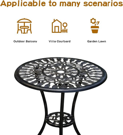 Patio Bistro Set.Rust-Resistant Cast Aluminum Bistro Table Set with Umbrella Hole for Backyard (Tulip Copper)