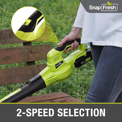 SnapFresh Leaf Blower, 20V Cordless Leaf Blower with 2.0Ah Battery & Fast Charger, 2 Speed Mode, Lightweight Electric Leaf Blower for Lawn Care, Leaf Blower for Patio Yard Sidewalk…