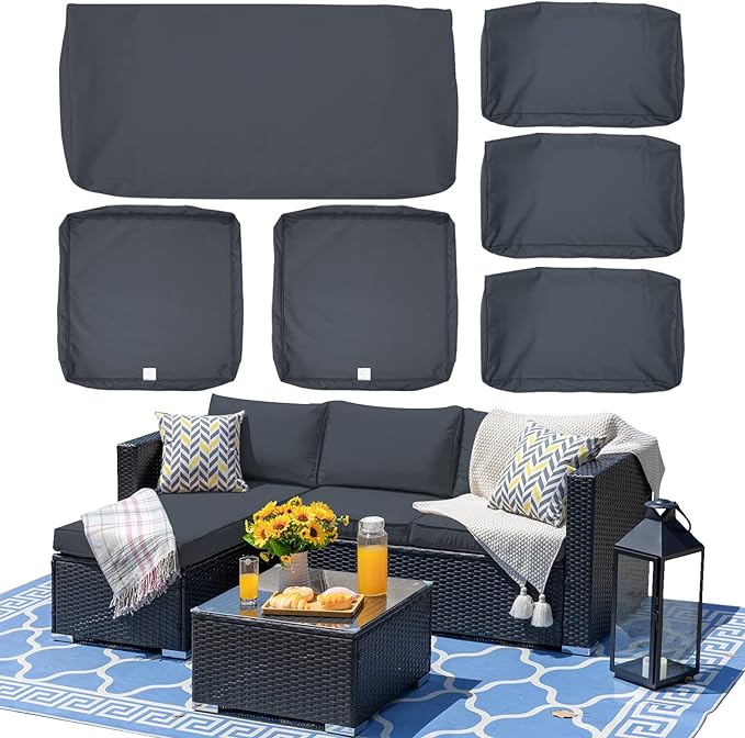 ClawsCover 6Pack Outdoor Seat and Back Cushions Replacement Covers Fit for 3 Pieces 3-Seater Wicker Rattan Patio Furniture Conversation Set Sectional Couch Chair,Dark Gray-Include Cover Only