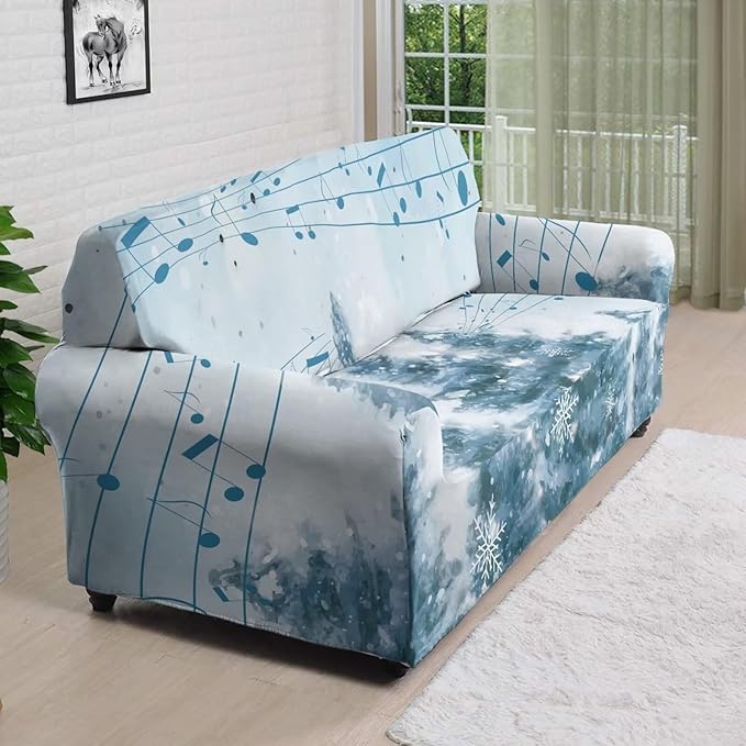 FKELYI Blue Christmas Tree Easy Going Stretch Sofa Slipcover Snow Sofa Couch Cover with Elastic Bottom Stretch Sofa Slipcovers XL