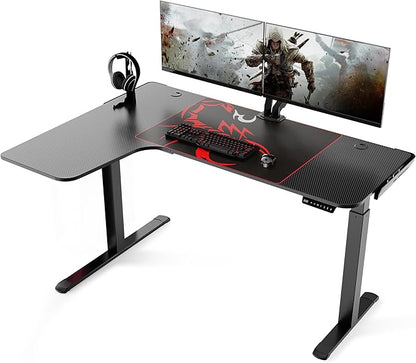 EUREKA ERGONOMIC Standing Desk L Shaped, 60 Inch Gaming Desk Electric Height Adjustable Dual Motor Rising Sit Stand Up Corner Desk for Computer Home Office, Smart Memory Preset Mousepad, Large, Left