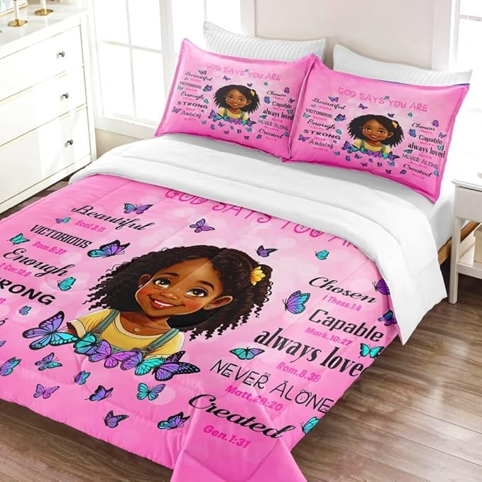 Black Girl Comforter Set Queen for Kids Teens,God Says You are Comforter Set for Black Women,Black Girl Magic Bedding Set,African American Girl Bed Bedroom Set