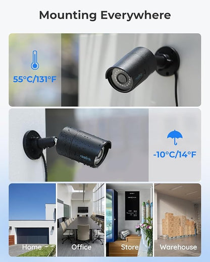 REOLINK 8CH 5MP PoE Security Camera System, 4pcs Wired PoE IP Cameras Outdoor with Person/Pet/Vehicle Detection, 4K 8CH NVR with 2TB HDD for 24-7 Recording, RLK8-410B4-5MP Black