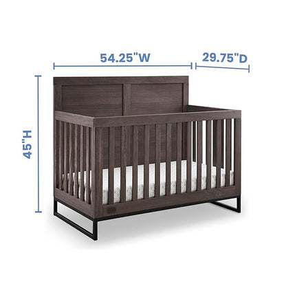 Simmons Kids Foundry 6-in-1 Convertible Baby Crib, Rustic Grey with Matte Black + Quiet Nights Breathable Crib Mattress with Removable/Machine Washable Cover (Bundle)
