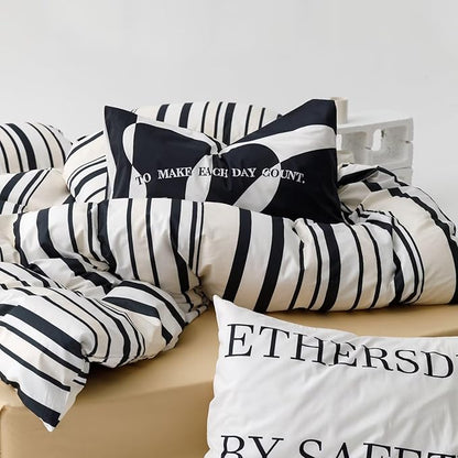 Striped Comforter Set Twin Black and White Comforter Men Women Modern Chic Stripes Bed Comforters Beige Black Striped Twin Ticking Bedding Comforter Set All Season Hotel Quality Bed Set
