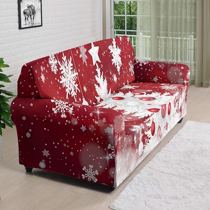 FKELYI Christmas Tree Sofa Furniture Protector Easy Going Stretch Sofa Slipcover Non-Slip Sofa Couch Cover Washable Sofa Slipcovers XL